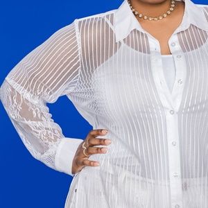 WHITE MIXED LACE HI-LO DUSTER